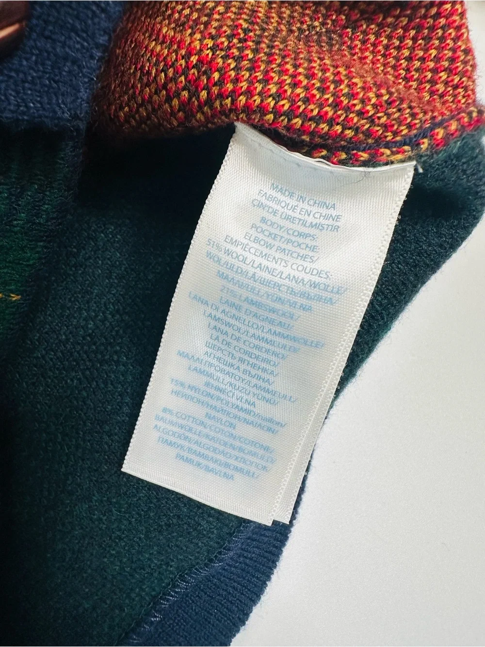 Ralph Lauren Navy, Red & Green Plaid Cardigan with Elbow Patches